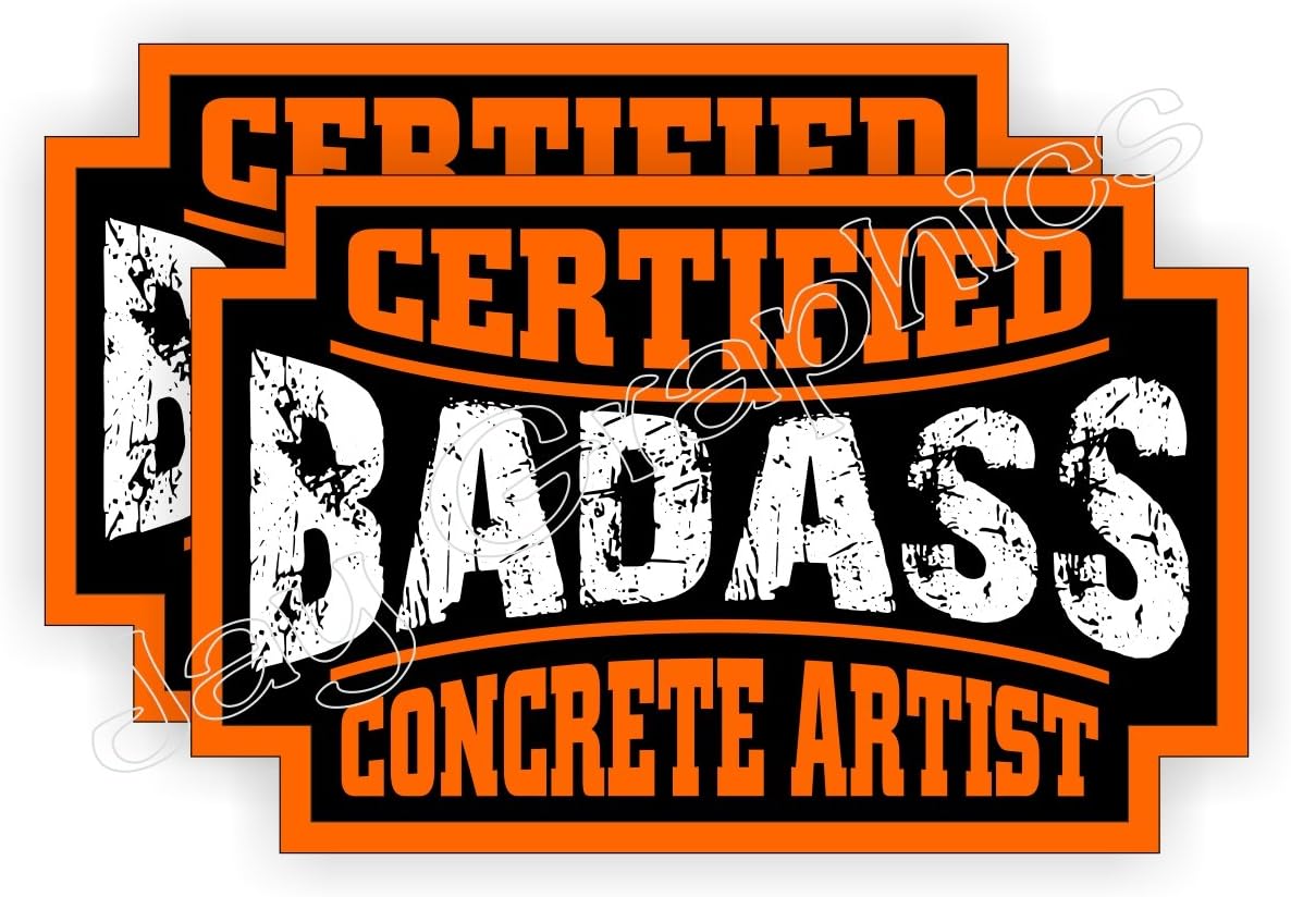 (2) Badass CONCRETE ARTIST Hard Hat Stickers | Motorcycle Helmet Decals | Bad Ass Mason Cement Drivit Art Labels Badges