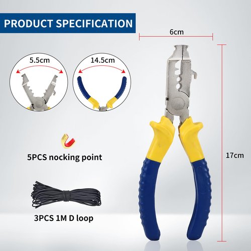 SPG Bow String Nock Point Pliers - D Loop Pliers with D Loop Material for Compound and Recurve Bowstring Arrow Nocks Points Bowstring Maintenance Kit(Plier,3 D Loop Strings,5 Archery Nocks)