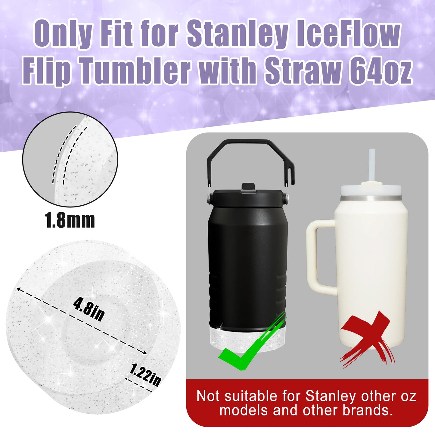 UBEEKOO Glitter Silicone Boot, Compatible with Stanley 64oz IceFlow Flip Tumbler with Straw,Sleeve Cover for 64oz Water Bottle Jug,Anti-Slip Bottom Protective for Stanley Accessories,T-Silver