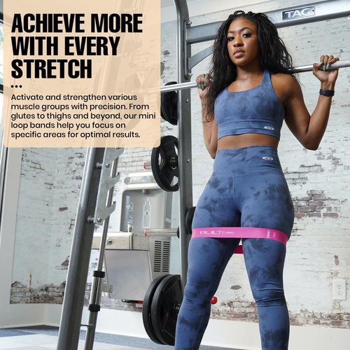 Built Exclusive Athletics - Mini Loop Resistance Bands 5 Levels - Portable Workout Bands for Legs Arms Glutes HIPS Squats Elastic Bands and Carry Bag