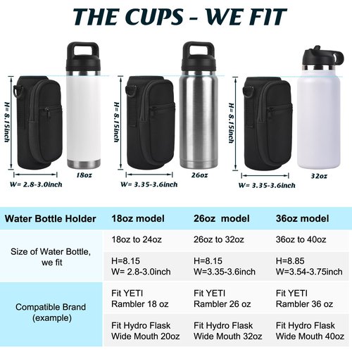 RUCHBA Water Bottle Holder with Strap Phone Pocket, Crossbody Carrier Sling Bag for YETI 18 24 26 32 36 40oz Cup Gym Hiking Travelling