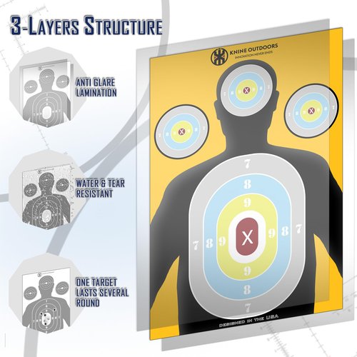 KNINE OUTDOORS Shooting Targets Paper, 12 x18 inch, Bulk for Hunting, Handguns, Pistols, Rifles, Silhouette with Red Bullseye, Yellow Design (60 Pack)