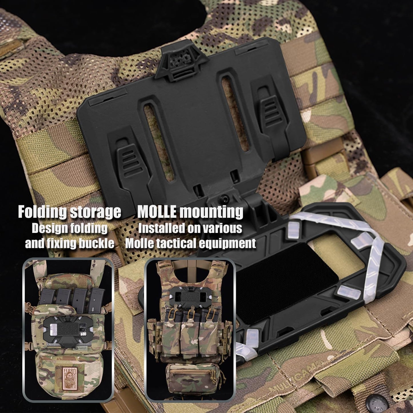 Zhongren Tactical Plate Carrier Vest Attachments Universal Phone Chest Mount for Screen Size 4.7"-6.7" Molle Foldable Navigation Phone Holder Board (Tan)