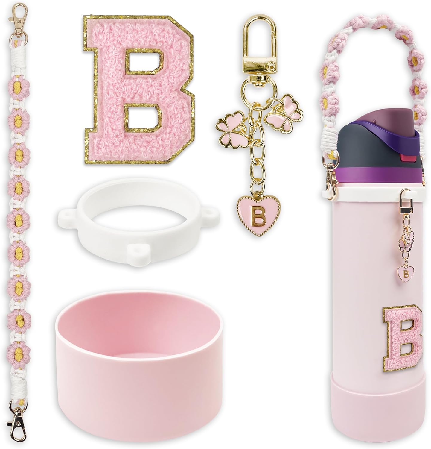 Silicone Boot Monogram Set for Owala Water Bottles | Cute Pink & Black Accessories