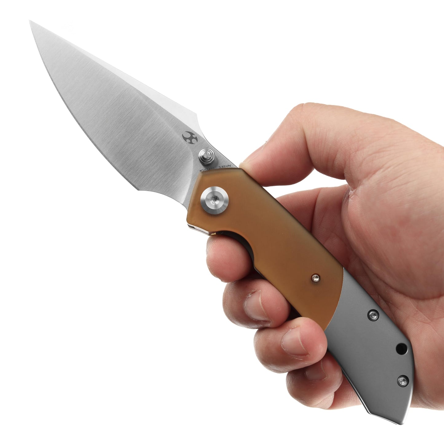KANSEPT Fenrir Pocket Folding Knives for Men EDC Camping EDC Knives 3.48'' Satin CPM S35VN Material Camping Fishing Knives with Plain Titanium Amber PEI/Ultem Handle Everyday Carry K1034P1