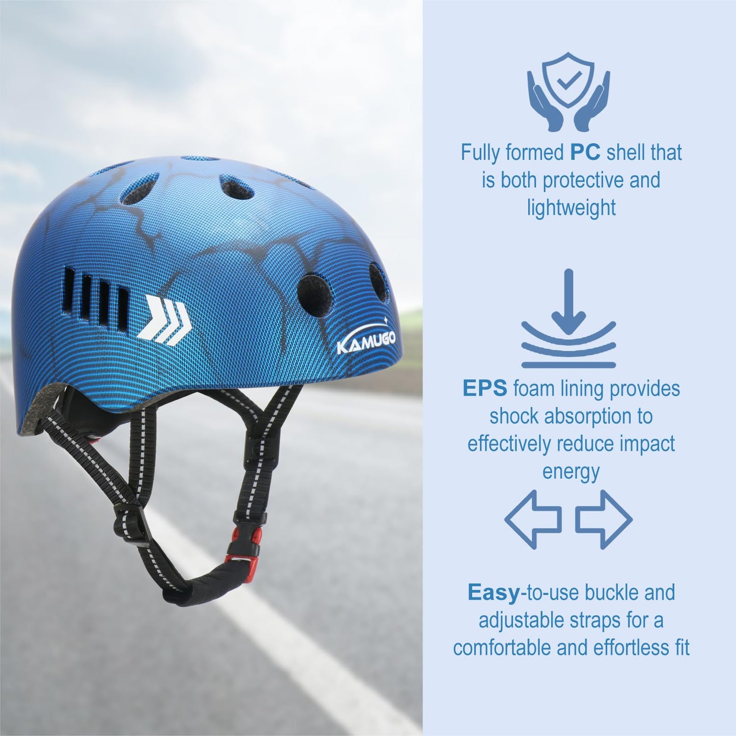 KAMUGO Kids Bike Helmet, Toddler Helmet for Ages 2-8 Boys Girls with Sports Protective Gear Set Knee Elbow Wrist Pads for Skateboard Cycling Scooter(Blue)
