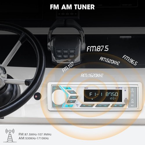 Bluetooth Marine Stereo Single Din - Boat Radio Receiver - Digital LCD Screen AM FM USB 2.1 A Charging AUX-in 4 Volts Preamp Outputs 2 Subwoofer Ports Remote Control