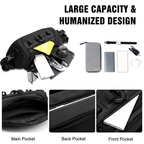 FANDARE Waist Fanny Pack Casual Sling Bag Sport Bumbags for Women Men Chest Crossbody Bags Cover Pack for Hiking Cycling Travelling Outdoor Gym Business Nylon Shoulder Pouch Grey