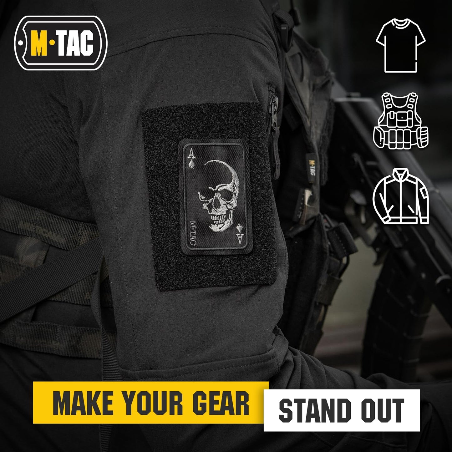 M-Tac Embroidered Patch Face of War - Morale Badge for Tactical Military Army Gear with Hook Fastener (Black)