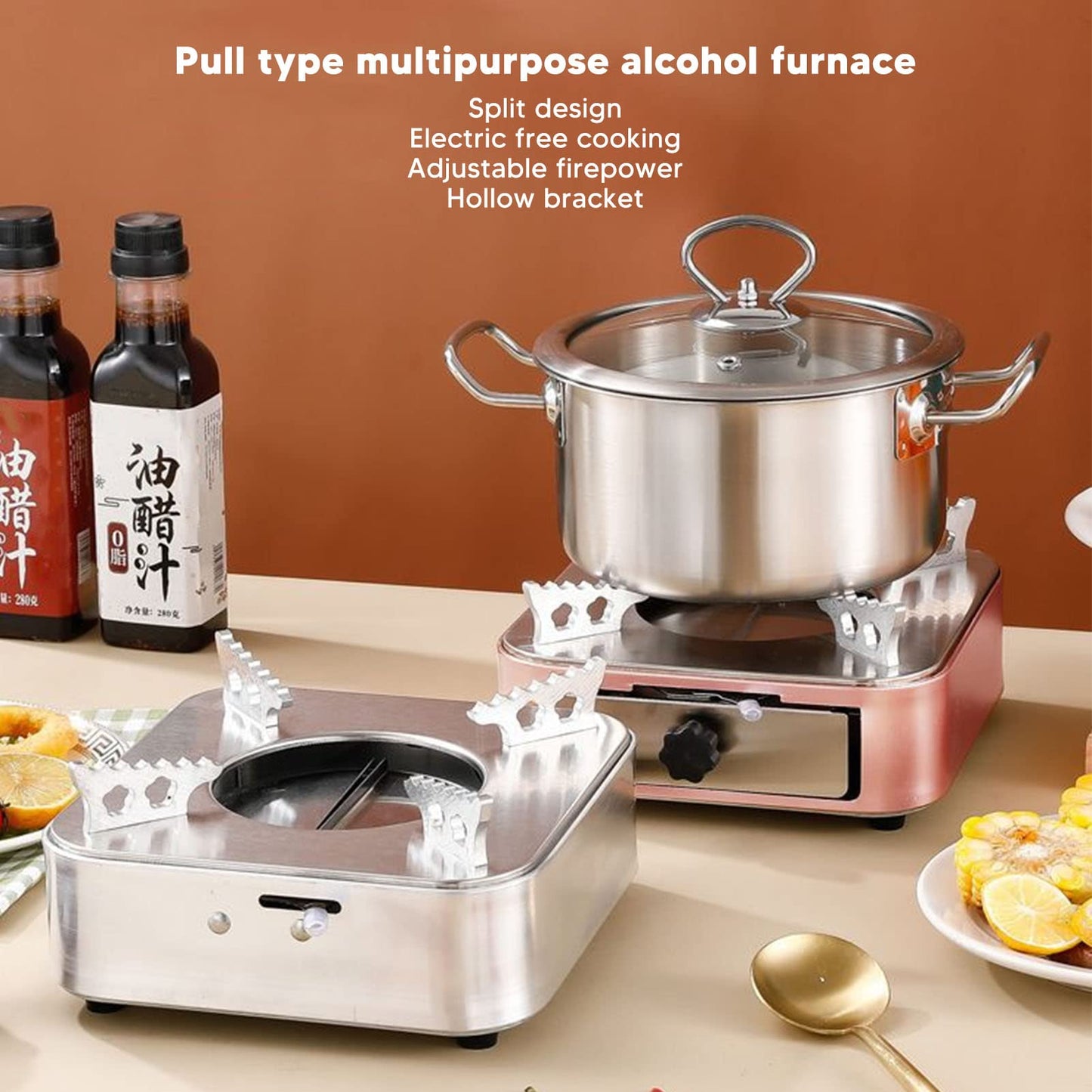 Alcohol Stove,Backpacking Stove,Portable Alcohol Stove Camping,Stainless Steel Silver One Piece Design Drawer Structure Spirit Burner for Home Outdoor Hiking