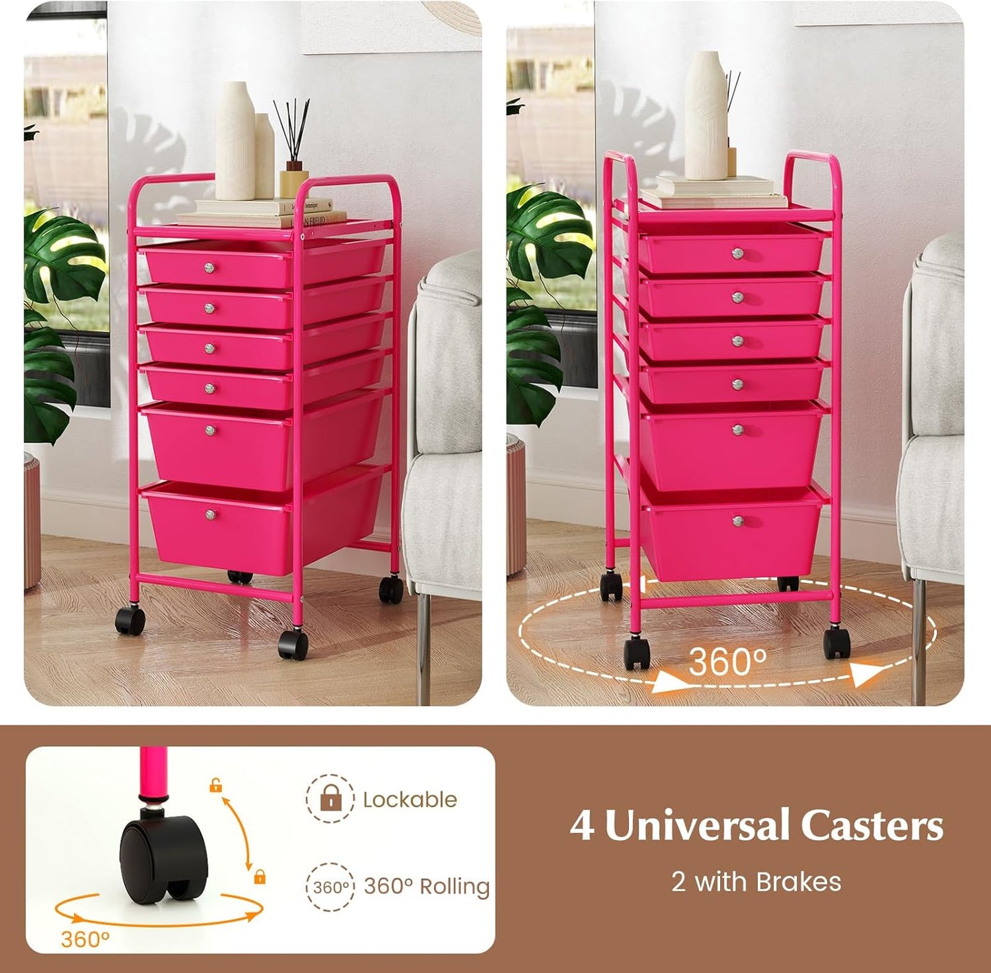 RELAX4LIFE 6-Drawer Rolling Storage Cart - Classroom Organization on Wheels w/Removable Plastic Drawers, Mobile Art Craft Cart for School Paper Home Office, Utility Cart with Drawers (Macaron)