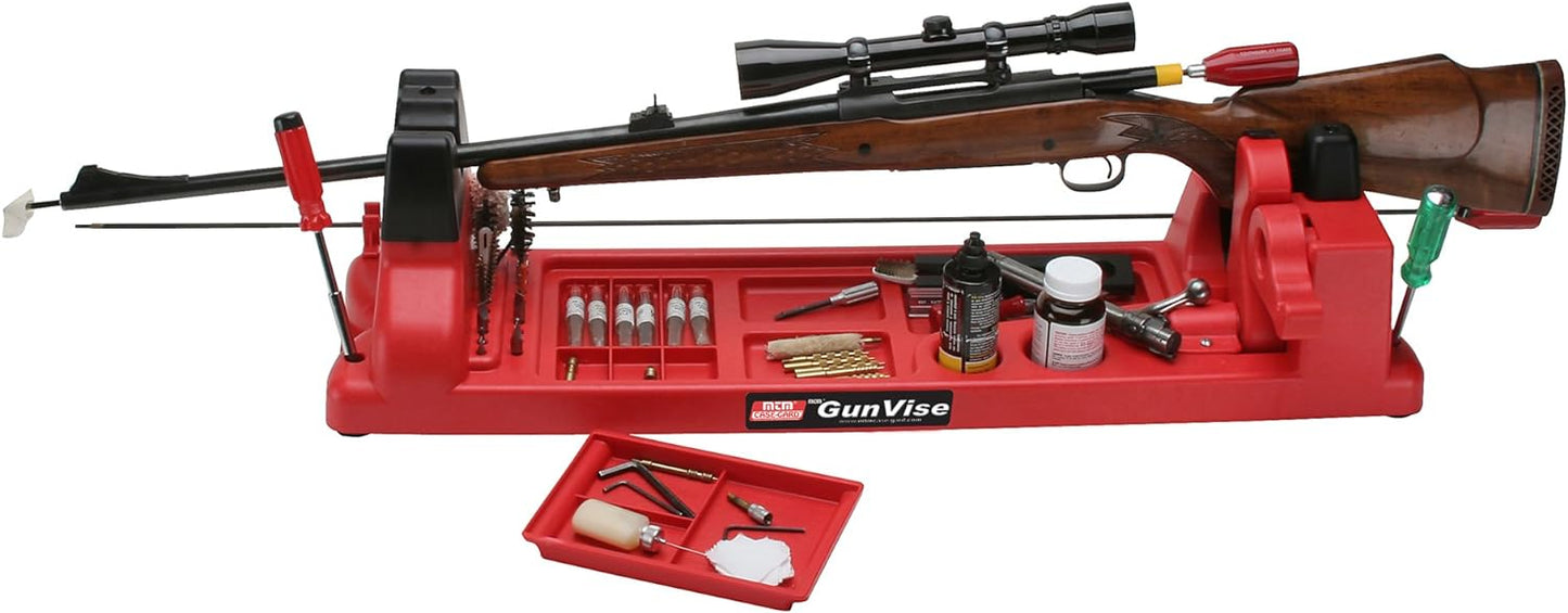 MTM GV30 Gun Vise for Gunsmithing work and Cleaning Kit, Free Standing, 11 Compartments, USA Made, Red