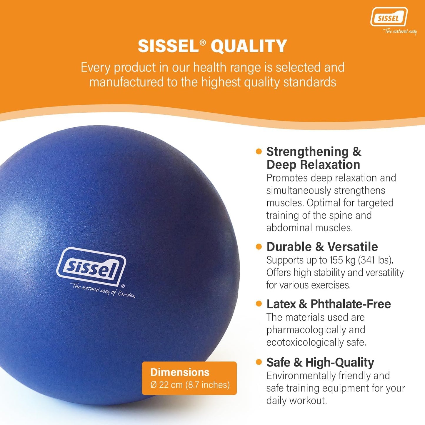 Pilates Soft Ball, 22 cm, Blue (Exercise-Balls, Yoga Gymnastics, Workout, Phthalate-free, Latex-free, 100 kg Weight Capacity)