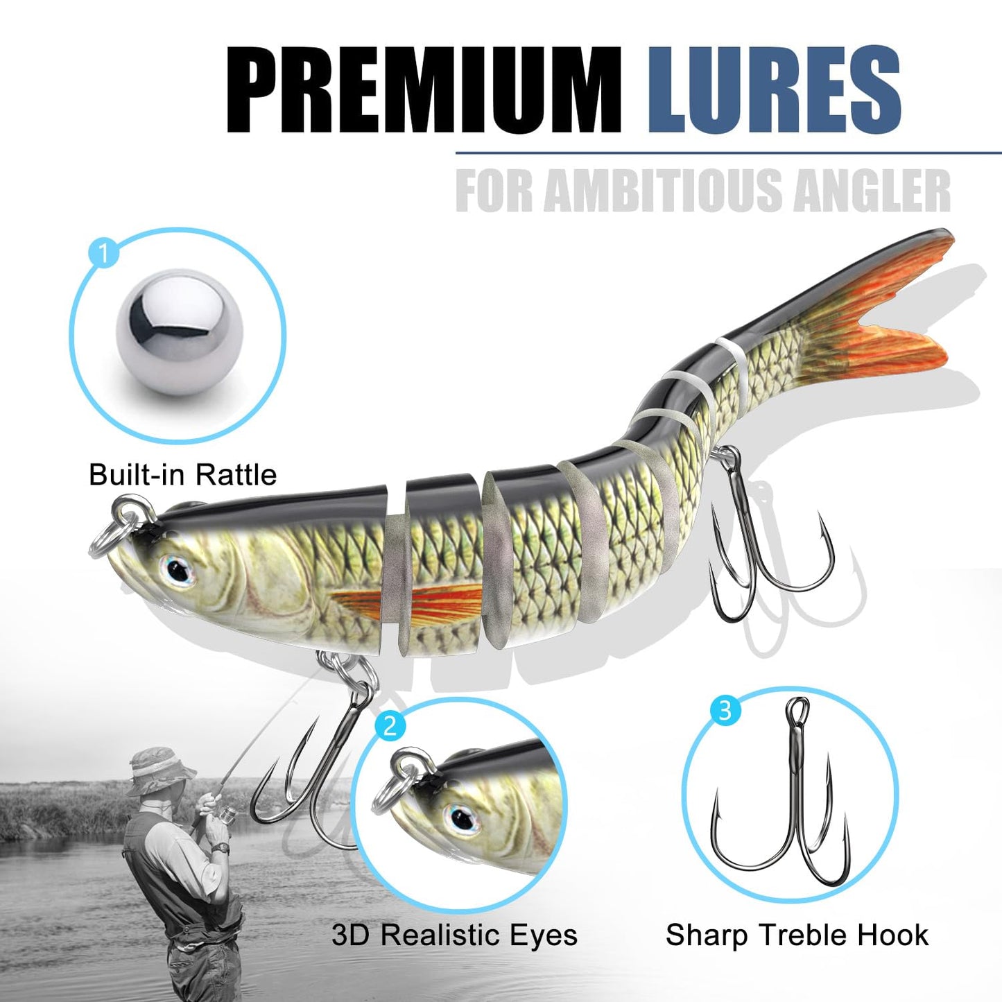 Fishing Lures for Freshwater and Saltwater, CHSMONB 6 Pcs Slow Sinking Most Lifelike Jointed Swimbait for Bass Trout Crappie Walleye Pike, Amazing Gifts for Men and Family