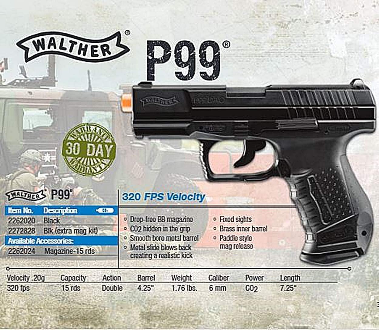 Umarex Walther P99 Blowback CO2 Powered 6mm BB Pistol Airsoft Gun