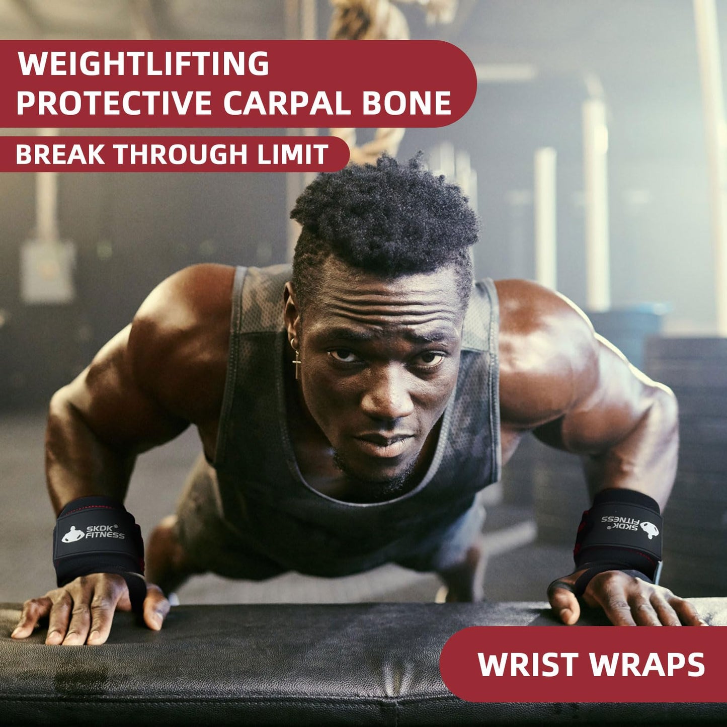 SKDK Wrist Wraps for Weightlifting Men & Women Professional Wrist Support with Heavy Duty Velcro Thumb Loops Gym Wrist Wraps for Powerlifting, Bench Press, Crossfit, Strength Training