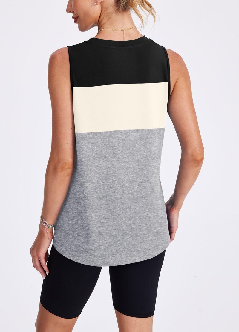 Womens Workout Tops Athletic Sleeveless Shirts Exercise Running Tank Tops Active Gym Tops Black White Grey L