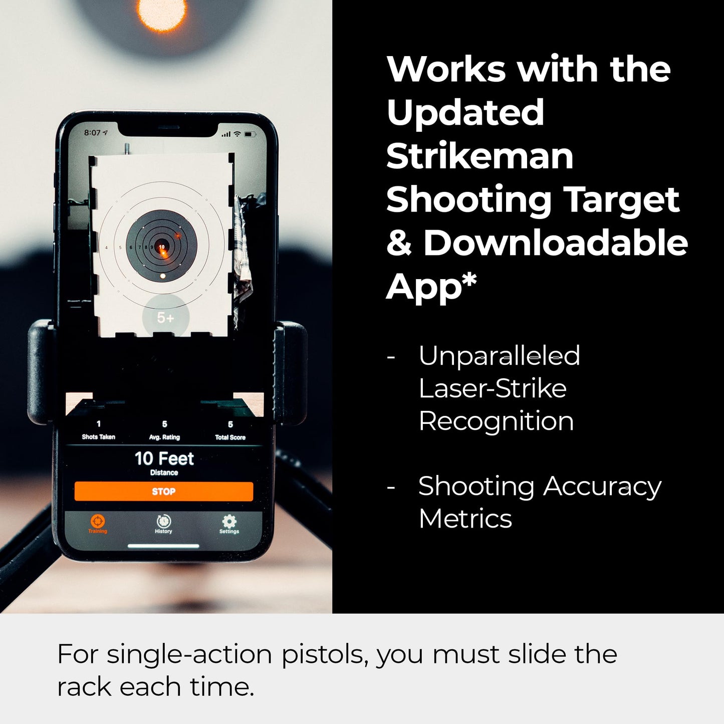 Strikeman 9mm Dry-Fire Laser Training System - Great for Target Shooting Practice with Pistols - w/Access to Updated App (No Subscription Needed), Cartridge, Target & Phone Holder