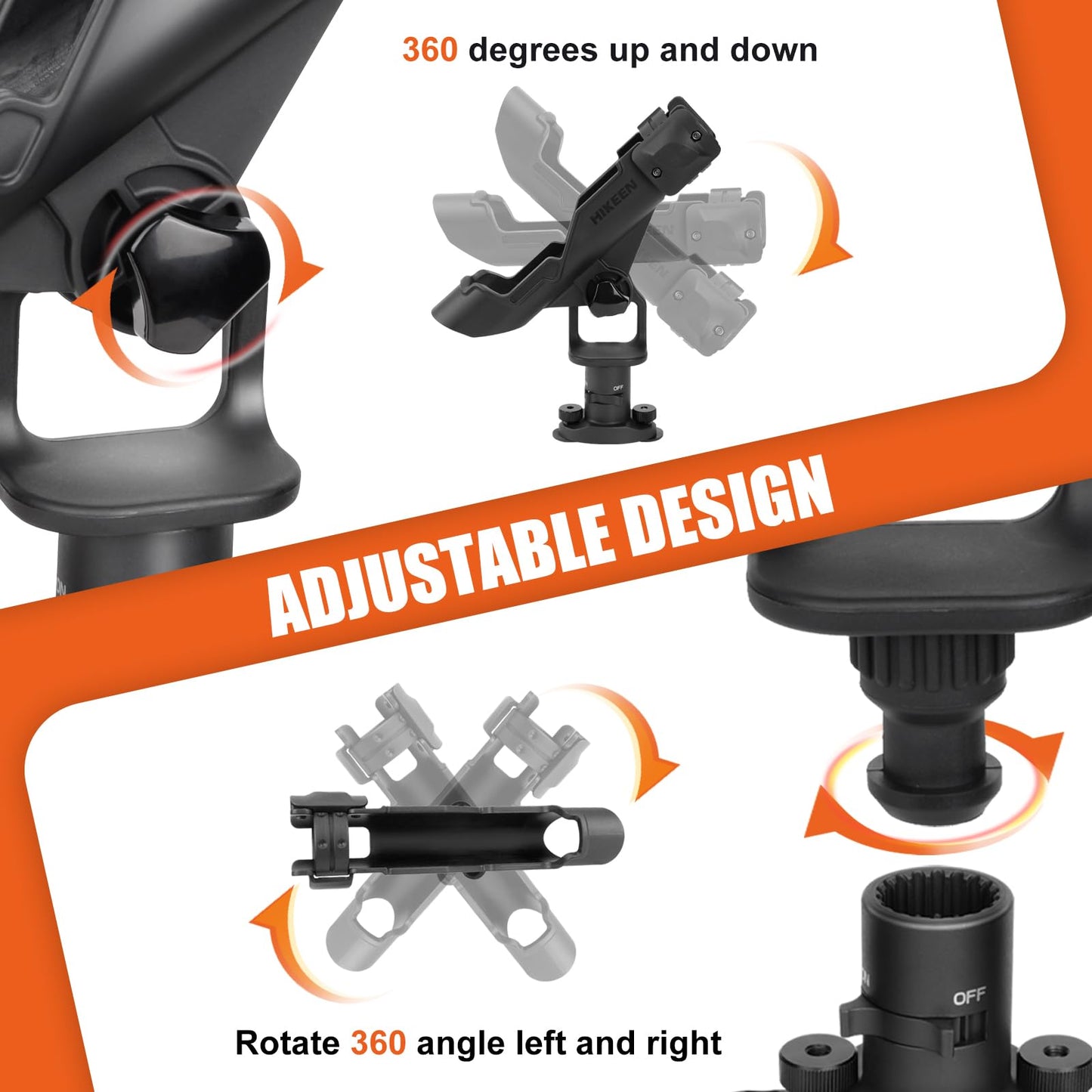 Kayak Fishing Rod Holder, Fishing Boat Rod Holder for Track Mount / Deck Mount, Fishing Rod Holders for Boat, 360 Degree Adjustable Fishing Pole Holders 1Pack