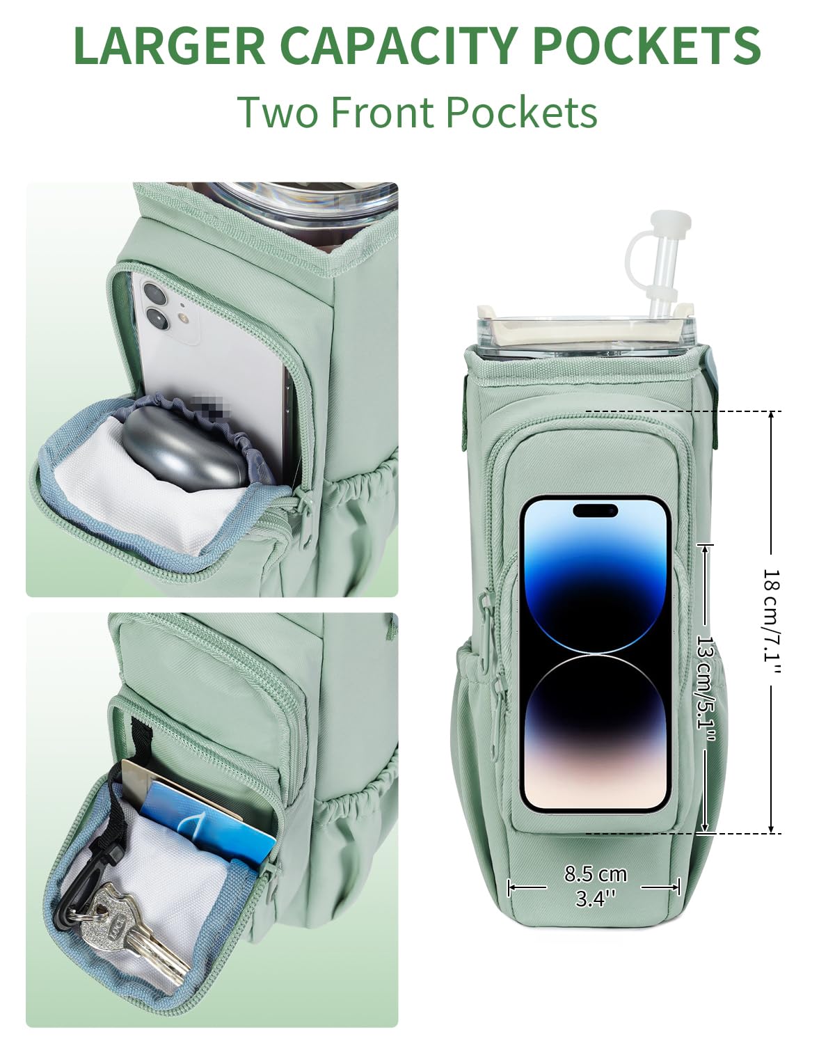 sportsnew Water Bottle Carrier Bag with Phone Pocket for 30oz 40oz Tumbler with Handle Accessories Insulated Water Bottle Holder Pouch with Strap Crossbody with Straw Cover