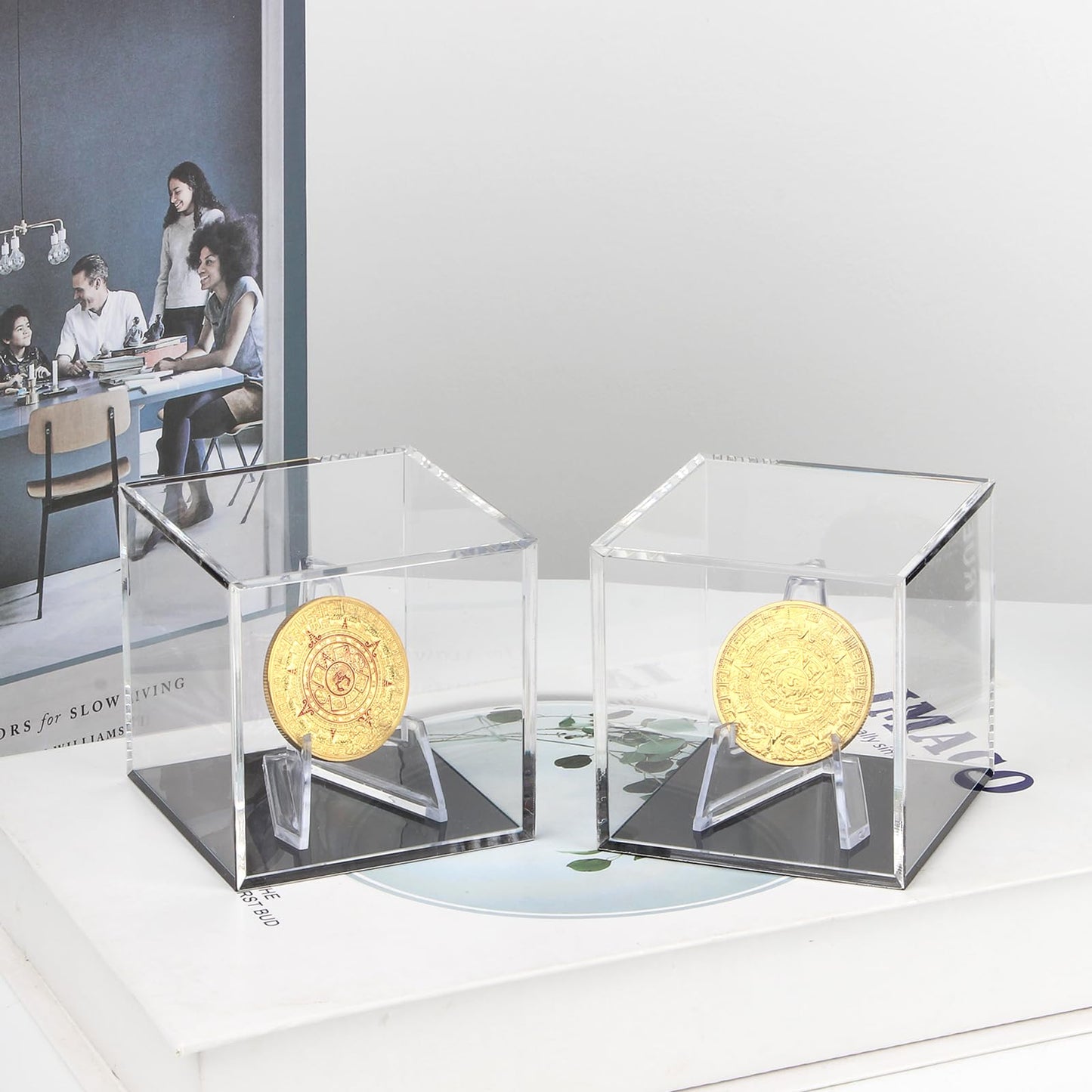 Kcgani Acrylic Coins Trophy Medal Display Case Box with Mini Easel Display Stands, Multiple Rings Storage Case for Championship Rings Challenge Coins Fossils Rocks Stones Chips