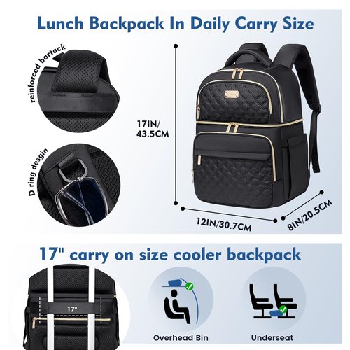 REXMONA Backpack Cooler Lunch Backpacks Double Decker Lunch Box,Insulated Backpacks Lunch Cooler Bags, Lightweight Leakproof Lunchbox Back Pack for Women Men to Travel,Picnic,Hiking,Beach,Camping