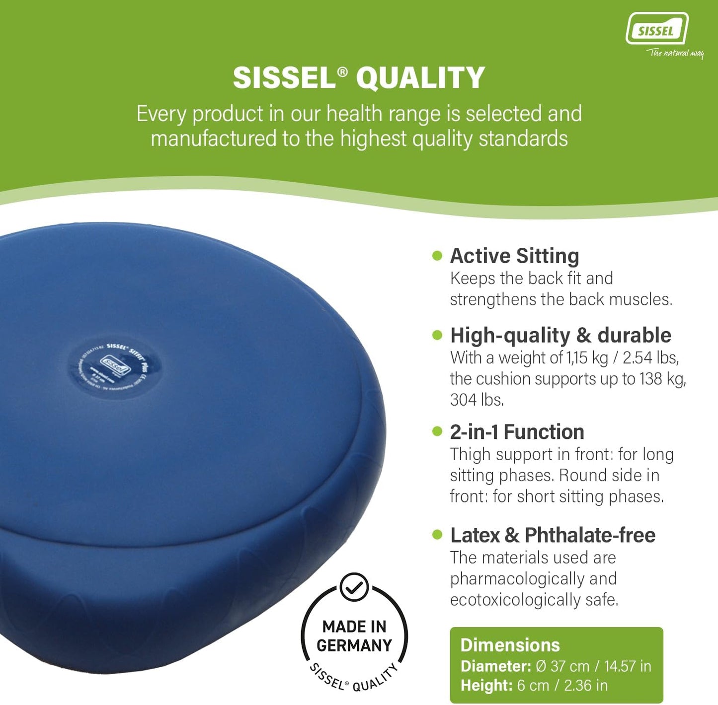 SITFIT Plus | Active & Dynamic Sitting | 2-in-1 Function | Adjustable Pressure | Blue, 14.5 in | Strengthens Back Muscles | Includes Pump & Exercise Poster