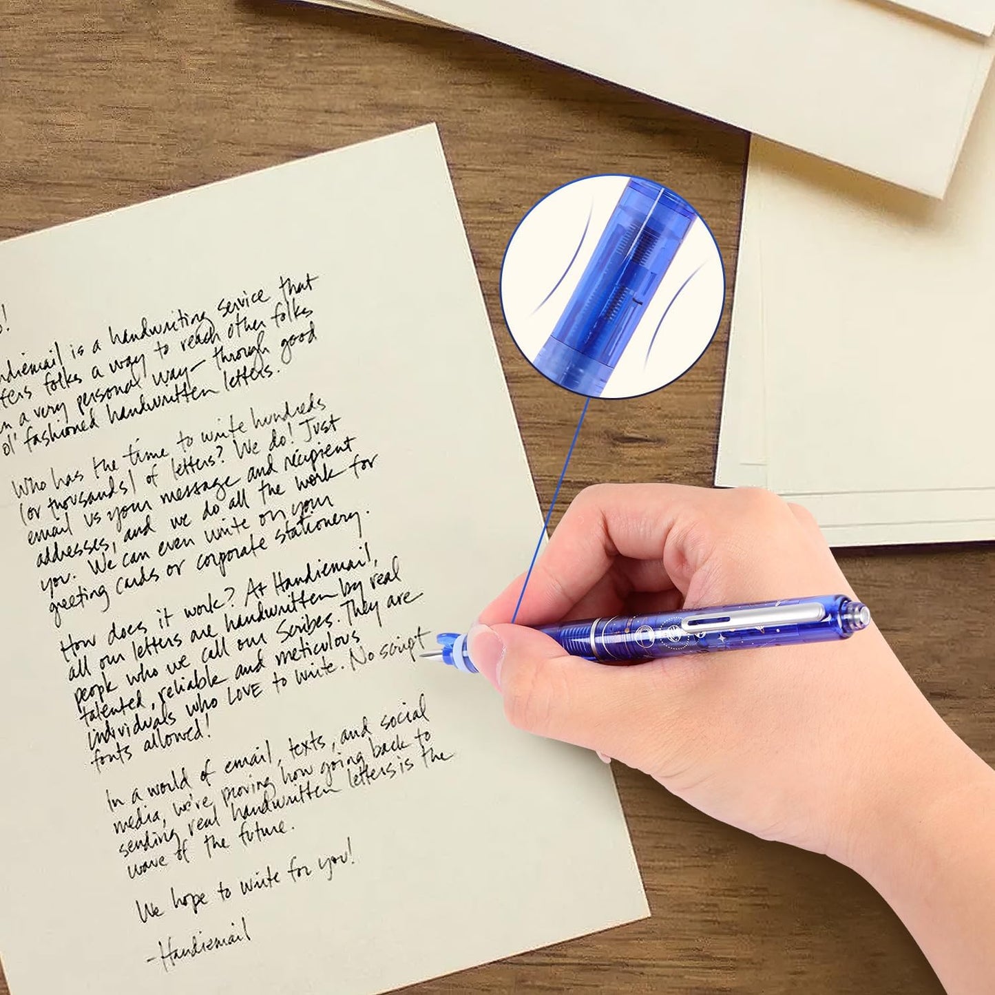 Protectivemethod Fountain Pen Retractable 0.38mm, Medium Nib Blue Ink,Transparent Barre, Smooth Writing No Leaking For School Office Writing, Includes 5 Refillable Ink Cartridges