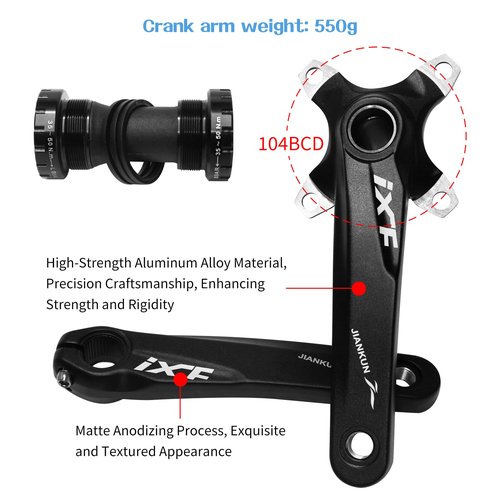 ZTZ 170mm Mountain Bike Crankset - Hollow Integrated MTB Crankset with 104 BCD 32/34/36/38T Narrow Wide Single Speed Chainring - Durable Aluminum Alloy Bike Crank Set with Bottom Bracket (38T)