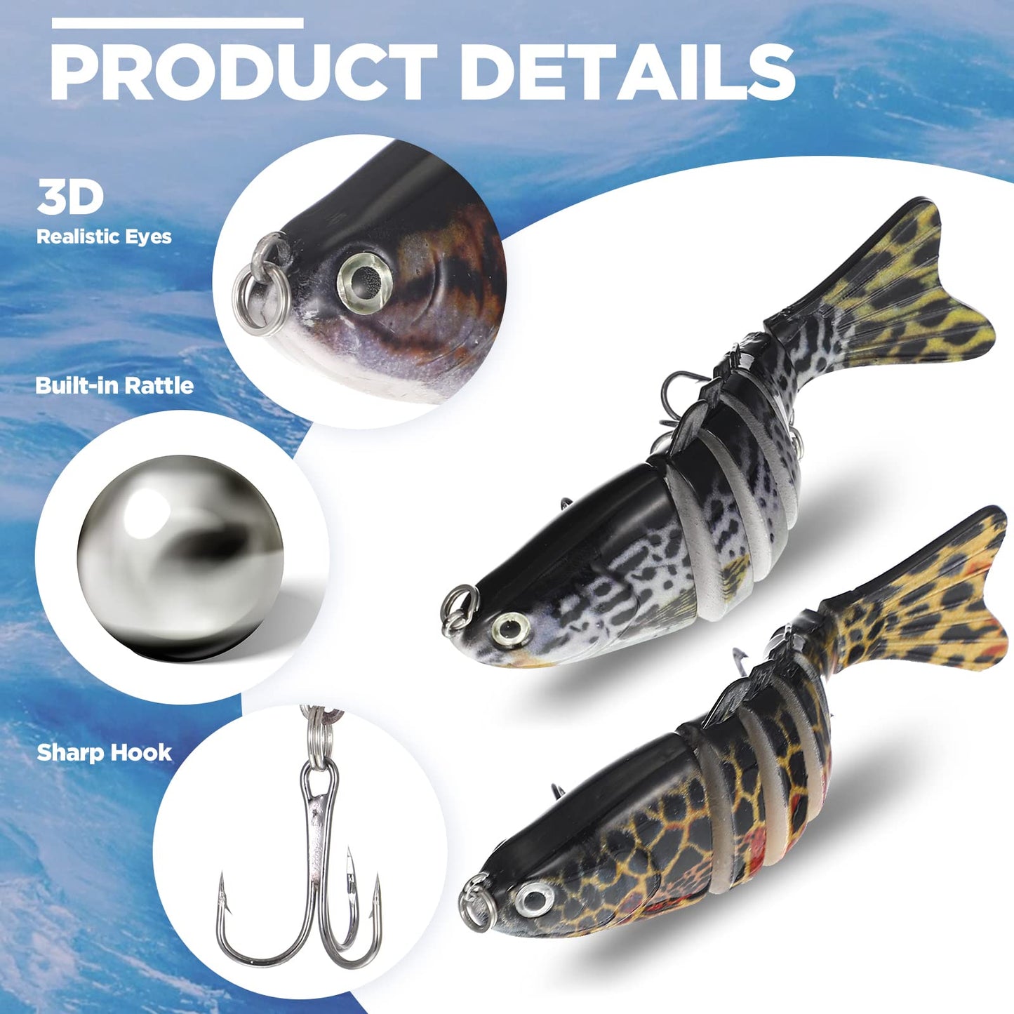 Talltalk 16 Pcs Fishing Lures for Bass Trout Perch Freshwater Trout Perch Freshwater Swimming Fishing Bait Swimbaits for Bass Slow Sinking Lifelike Fish Kit, Multi Jointed