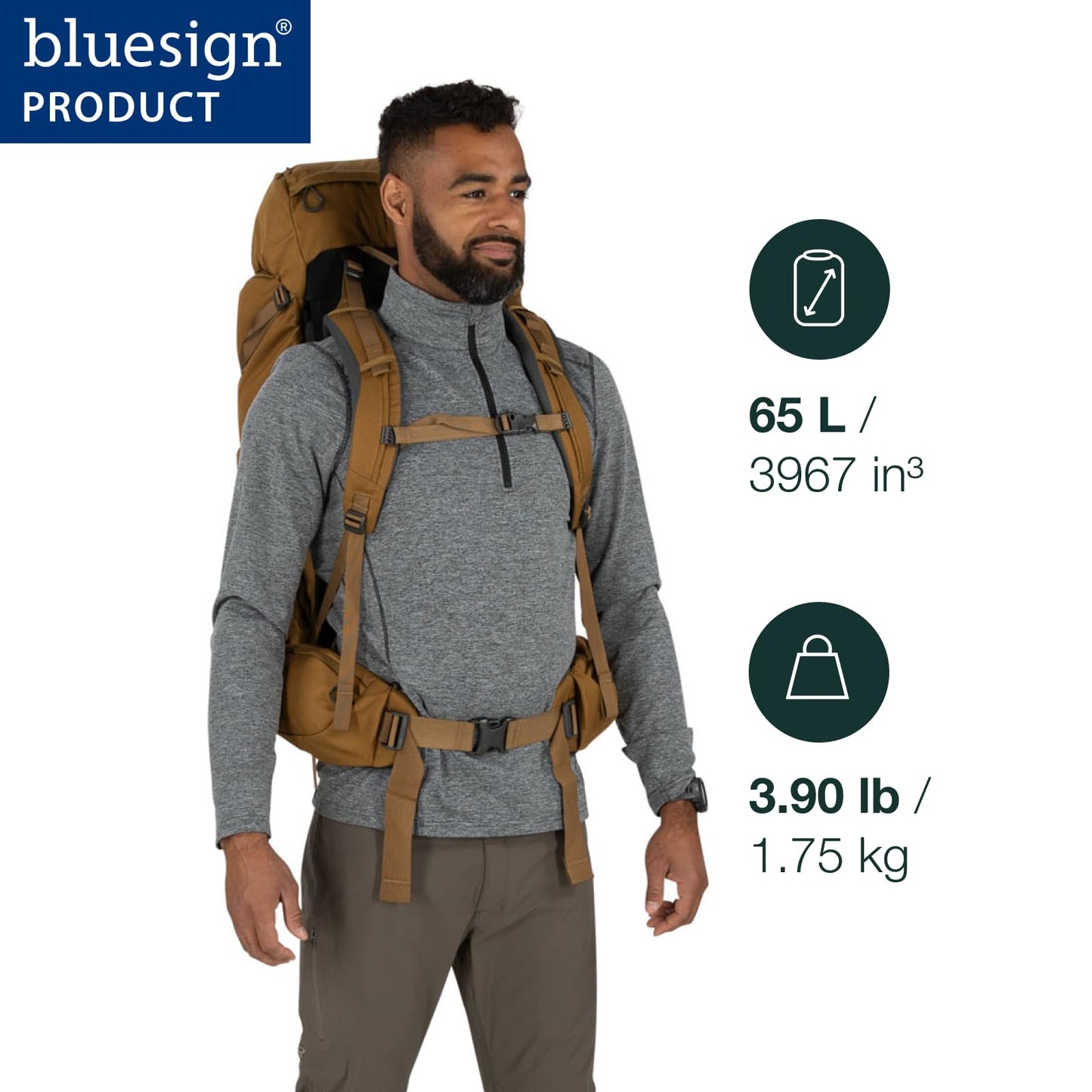 Osprey Rook 65L Men's Backpacking Backpack, Histosol Brown/Rhino Grey