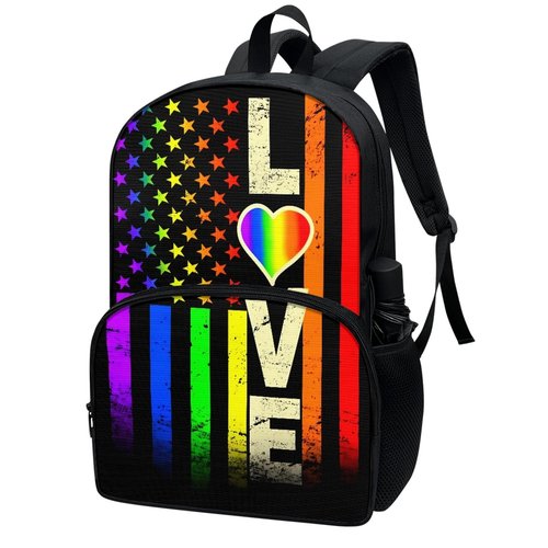 Binienty Gay Pride Rainbow Bisexual Unique Outdoor Backpack Polyester Fabric Backpack Multipurpose Daypacks for Adult Rainbow Love LGBT Backpack