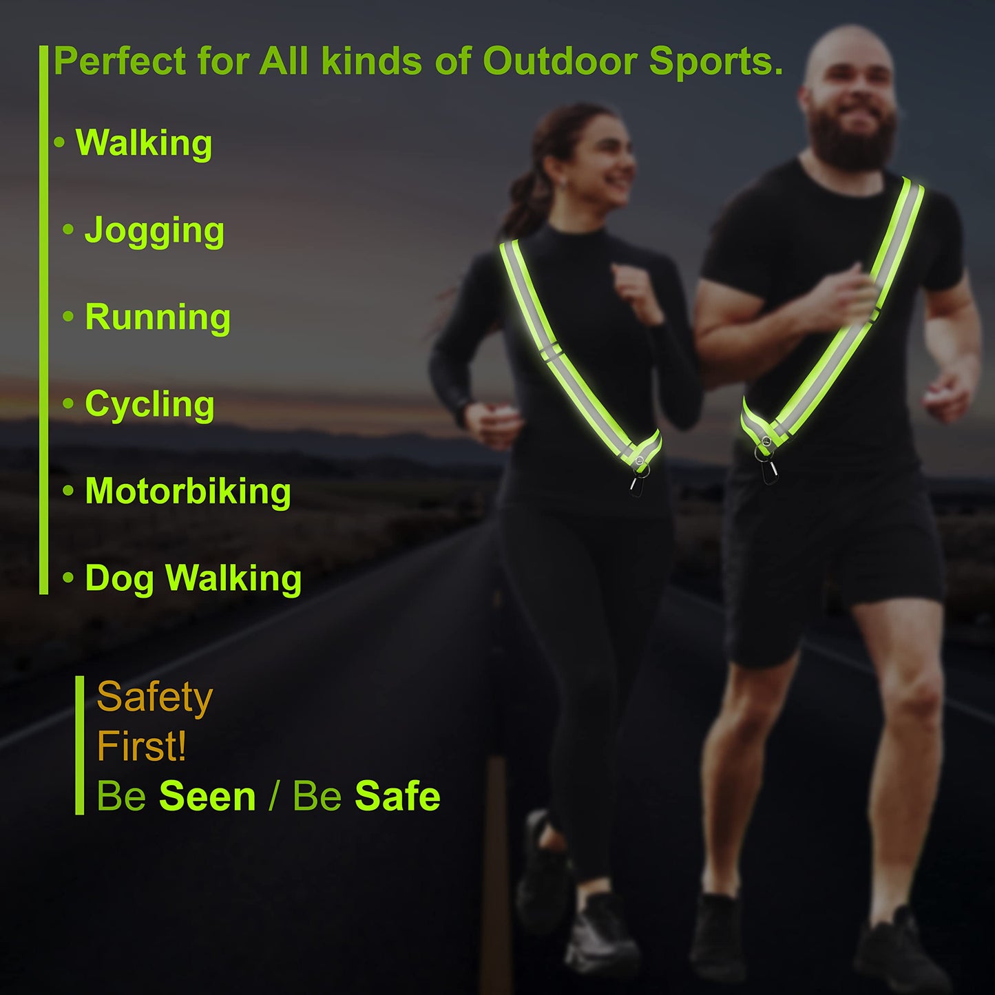 HiVisible Bulk 10 Pack - Safety Reflective Sash for Walking at Night Adjustable Safety Sash for Men Women Kids Reflective Belt Sash for Running Walking Biking