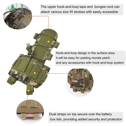 Tactical Helmet Battery Pouch Counterweight Pouch Battery Pack Balance Weight Bag and Tactical Elastic Opening Flashlight Chemlight Battery Holder with Hook&Loop for Tactical Helmet (DW)