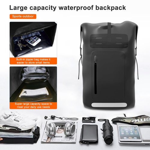 DUAXETONGXIA Waterproof Backpack,Heavy Duty Hiking Backpack,35/55/85L dry bag backpack waterproof for Men,Roll-Top Closure,for Kayaking, Travel, Hiking, Fishing, Camping, Motorcycles (black, 35L)