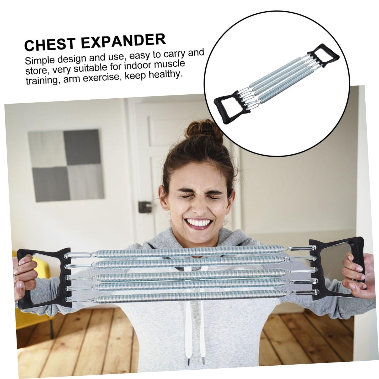 Kisangel 1pc Spring Chest Expander with 5 Springs Arm Muscle Strength Exercise Gym Stretch Rope Arm Trainer for Indoor Fitness Workout