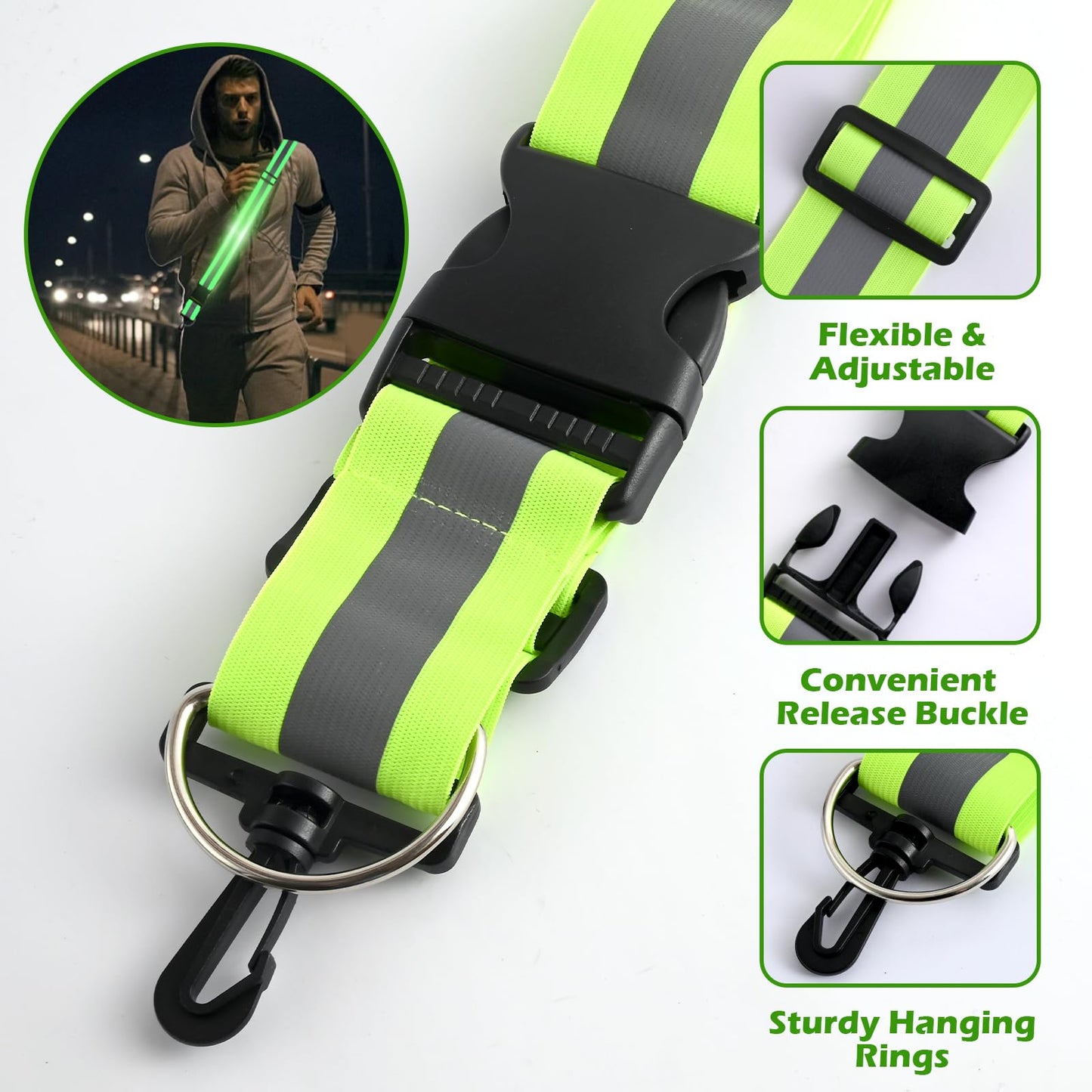 Jaxbo 5 Pcs Reflective Running Gear, High Visibility Reflective Sash for Walking at Nightļ¼Reflective Vest with Reflective Armbands,Perfect for Men, Women and Kids Walking Running Cycling