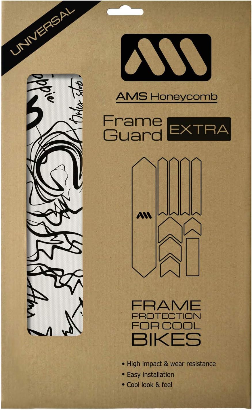 All Mountain Style Bike Frame Protector Extra - Universal Fit, 10-Piece Set for Down Tube, Chainstay, Cable Wear, High-Impact Honeycomb PVC