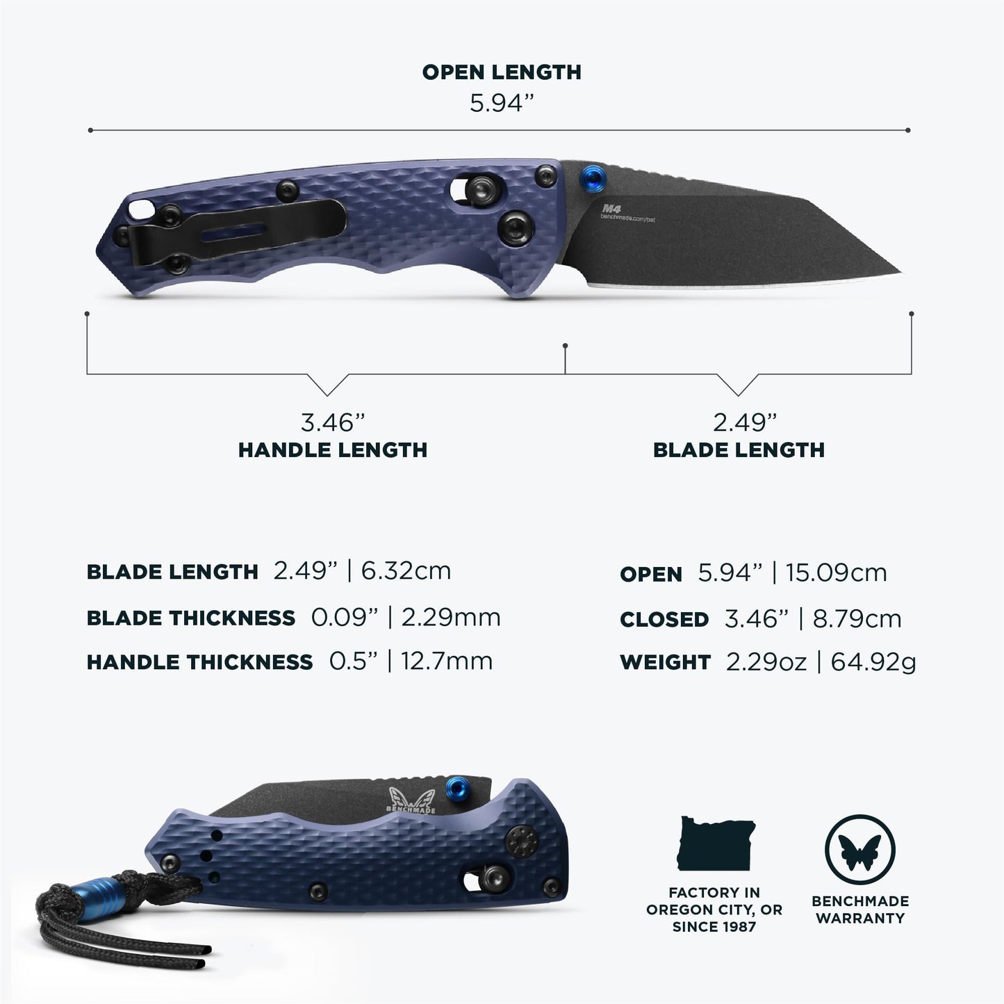 Benchmade - Full Immunity 290 Tactical Knife with Crater Blue Aluminum Handle (290BK)