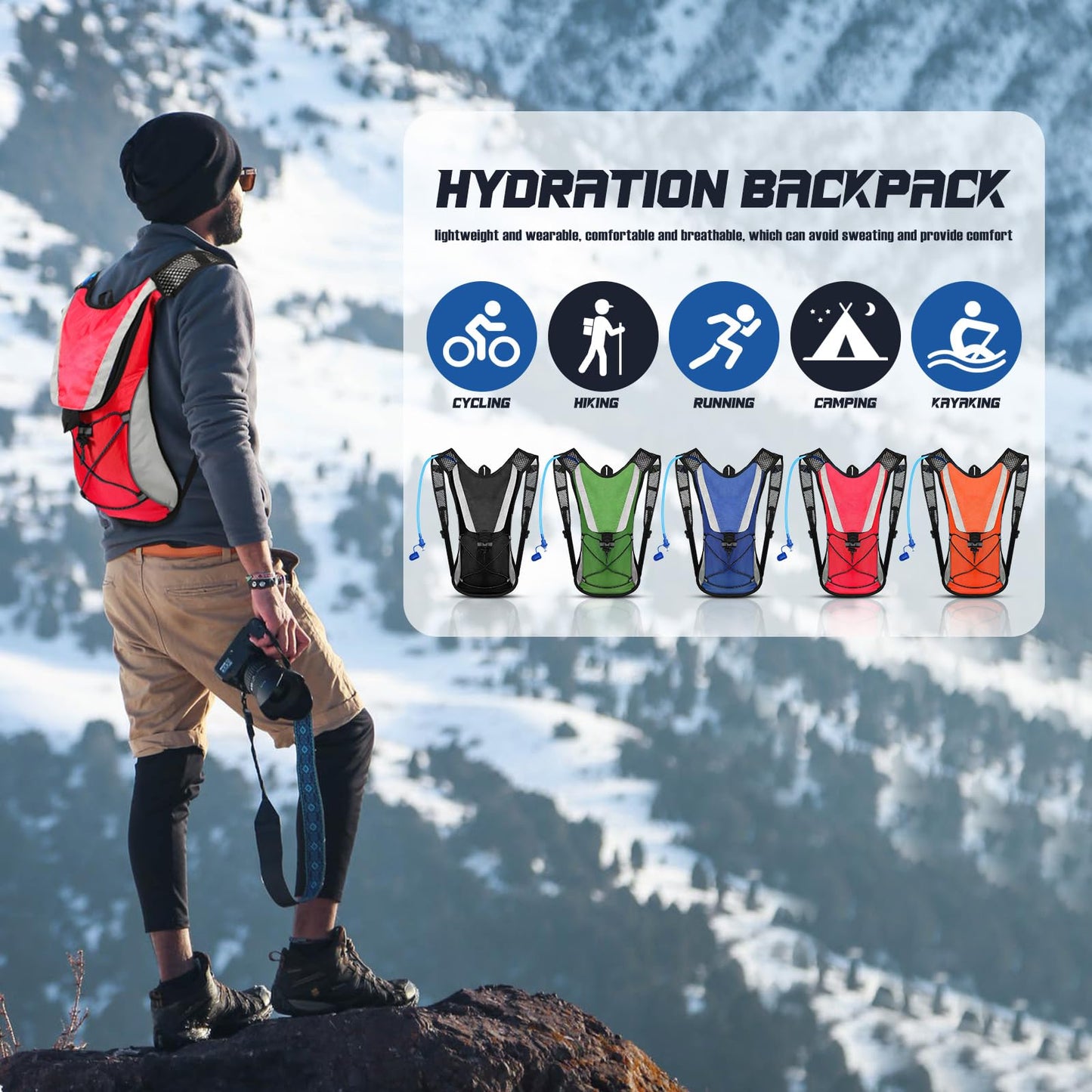 Buryeah 5 Pcs Hydration Backpack Pack with 5 Pcs 2L Water Bladder Lightweight Water Backpack with Hydration Bladder Hydration Backpack Hiking Backpack Water Rucksack Backpack Bladder Bag for Adults