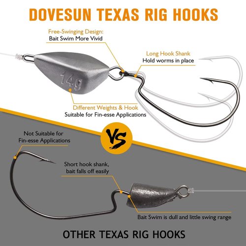 Dovesun 95Pcs Fishing Hooks and Weights Kit Texas Rig Hooks Swing Jig Heads for Bass Fishing Fishing Weights Sinkers with 1/8OZ 3/16OZ 1/4OZ 3/8OZ 1/2OZ Ned Rig Hooks Weedless 1# 1/0 2/0 3/0 4/0