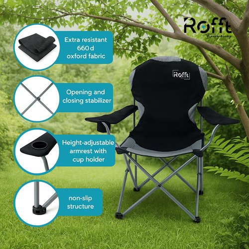 ROFFT Camping Folding Chairs | Heavy Duty | Supports 250 LBS | Steel Frame | Collapsible with Cup Holder | High Back | 21" D x 36" W x 42" H