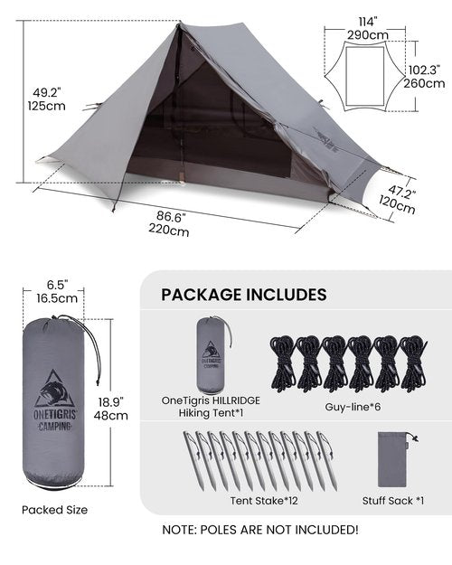 OneTigris HILLRIDGE Ultralight Backpacking Tent + Tent Poles