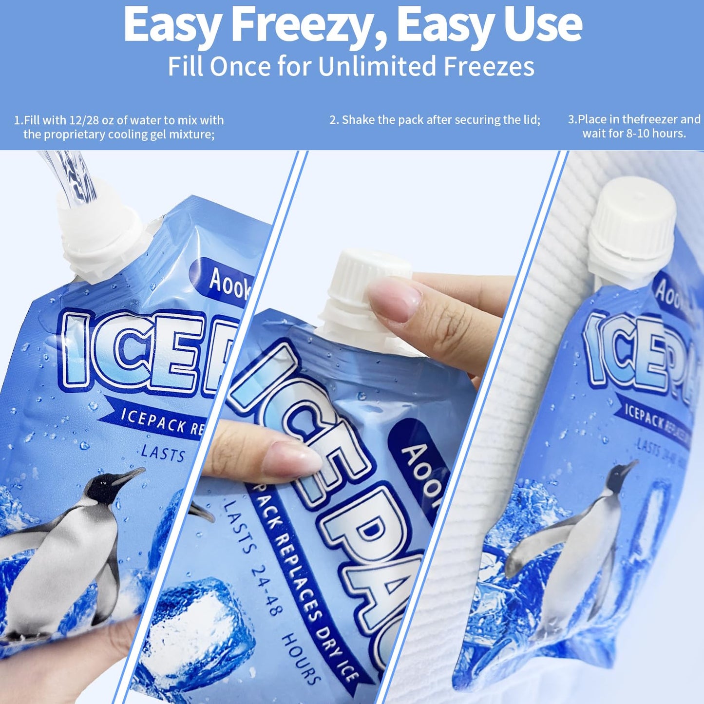 2025 Reusable Ice Packs for Cooler, Aookellb 5 Pack Long Lasting Gel Freezer Packs for Coolers, Cold Packs for Cooler Bag Backpacks, Lunch Box, Cooler Bag, Keeps Food Cold Fresh