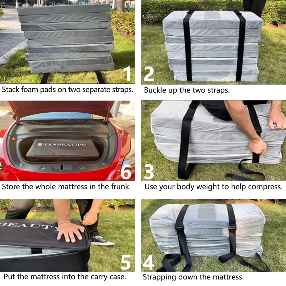 TANOLA TESBEAUTY Upgraded 2025 2026 Juniper My Camping Mattress for Tesla Model Y Tesla Model X, Memory Foam High Density Foam, Tesla Accessories Multifunctional Carry Case&Fitted Sheet Provided
