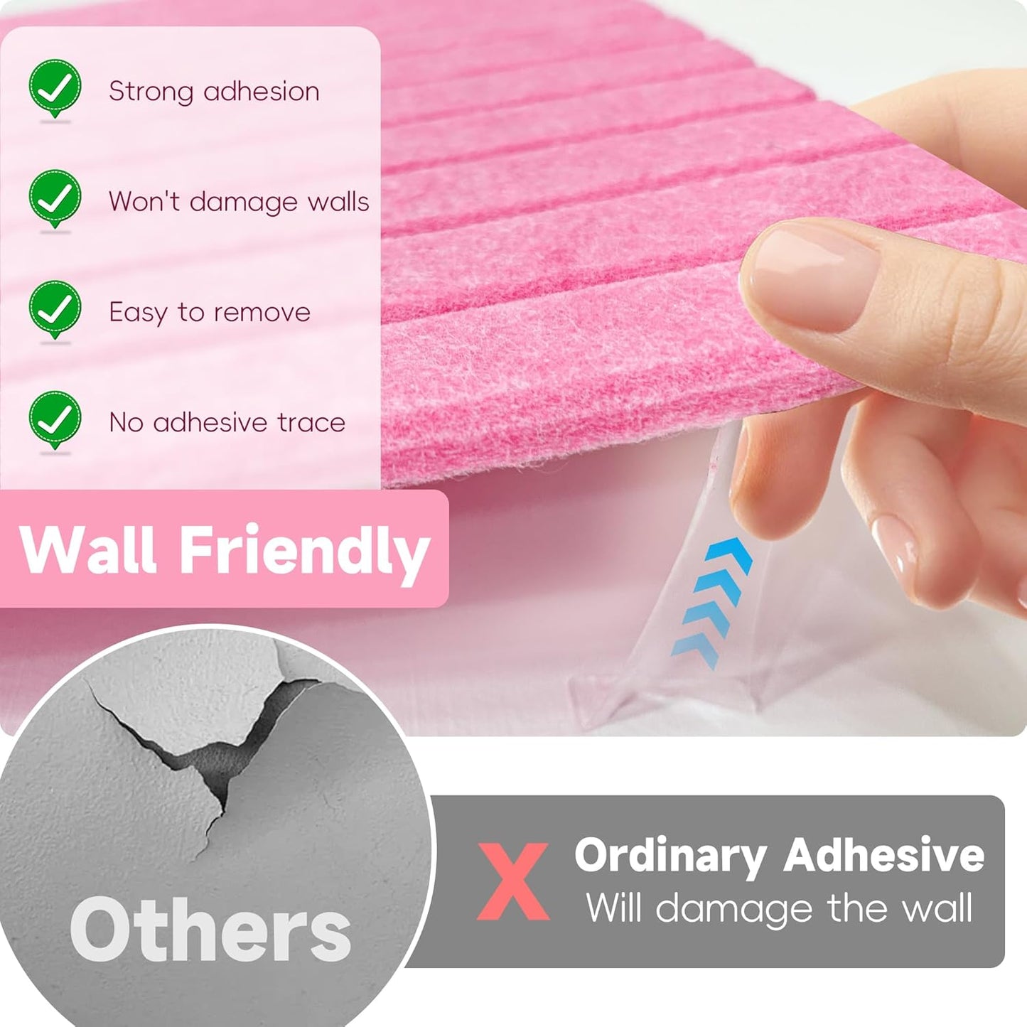 12Pcs 48" x 36" Large Cork Boards for Walls Alternative, 3rd Gen Felt Bulletin Board with Pins and Non-Marking Adhesives, Felt Wall Tiles for Office, Classroom, Living Room, Girls' Room, Pink