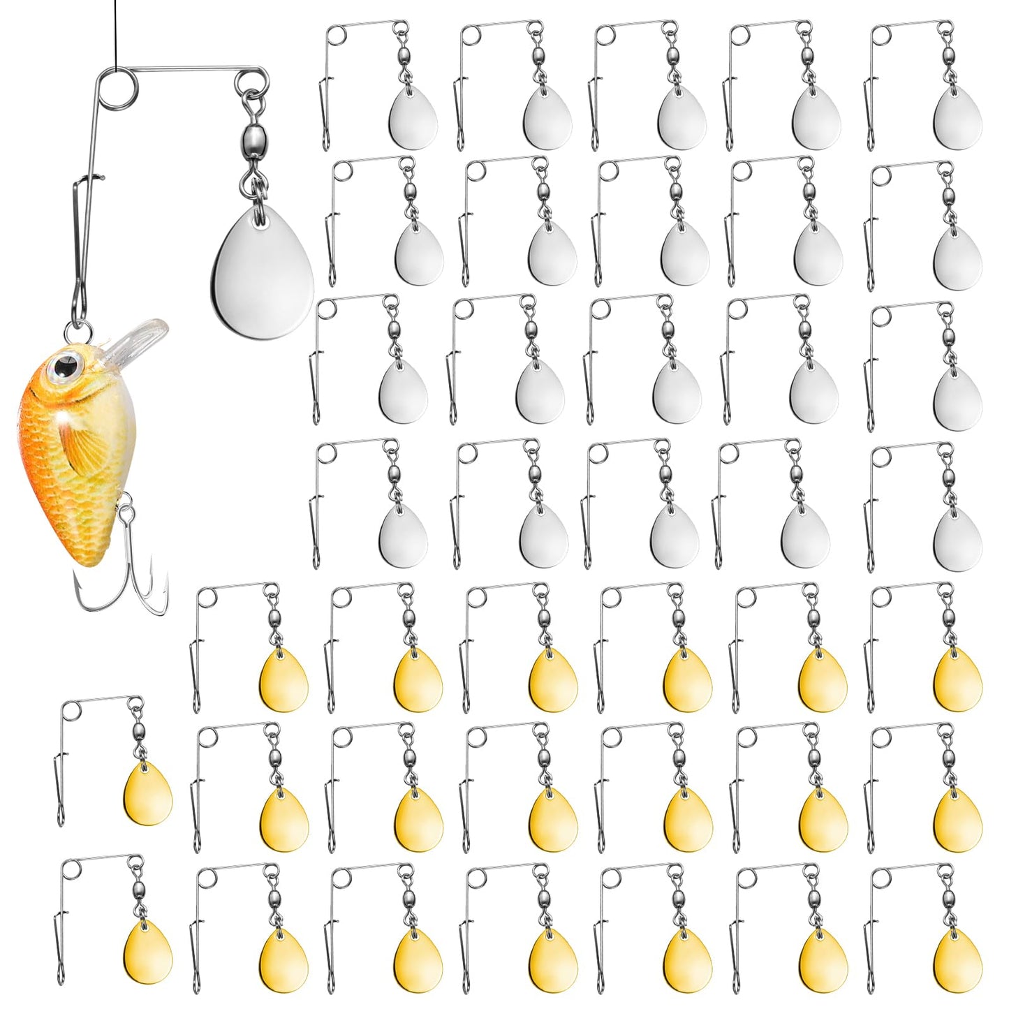 Sumind 40 Pieces Fishing Spinner Blades Spinner Bait Smooth Spoons Rigs Fishing Spoons Blades Lures Accessories(Silver Gold)