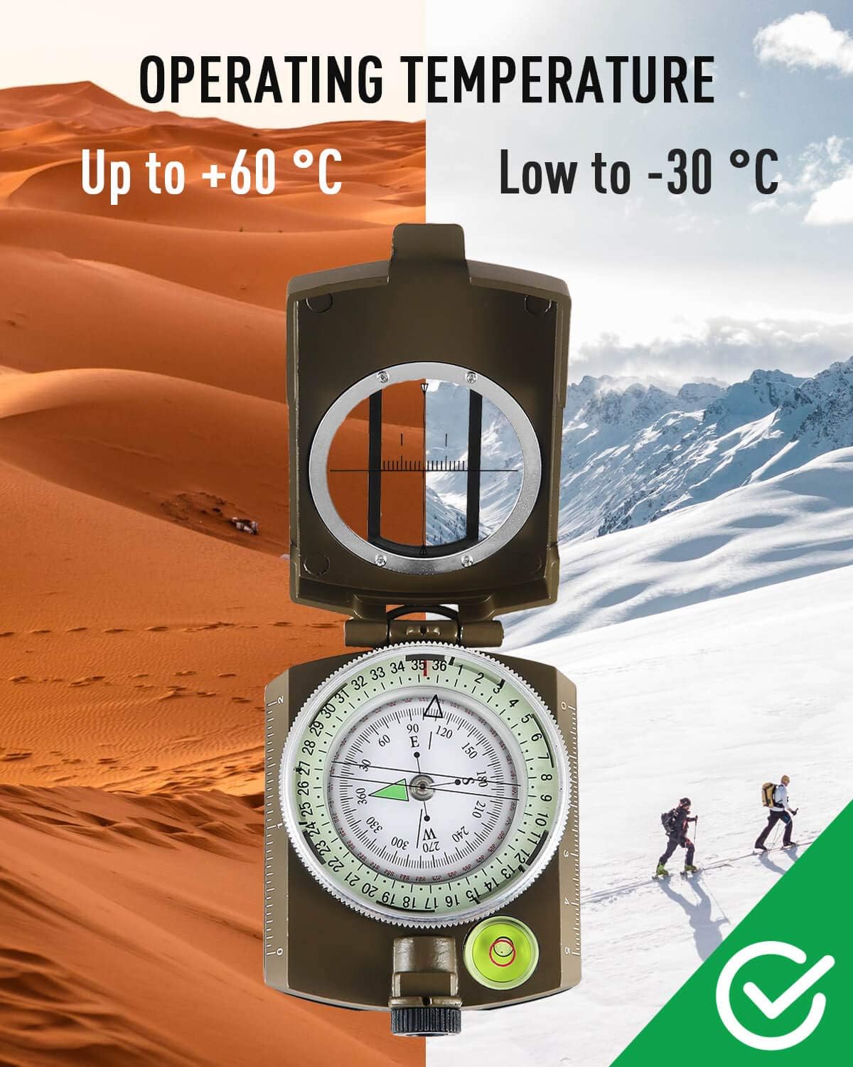 Eyeskey Multifunctional Tactical Survival Military Compass with Lanyard & Pouch | Waterproof & Impact Resistant | Lensatic Sighting Compass for Hiking