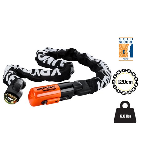 Kryptonite Evolution 1012 Bike Chain Lock, 4 Feet Long 10mm Steel Chain Heavy Duty Anti-Theft Sold Secure Gold Bicycle Chain Lock with Keys for E-Bike, Motorcycle, Scooter, Bicycle, Door, Gate, Fence
