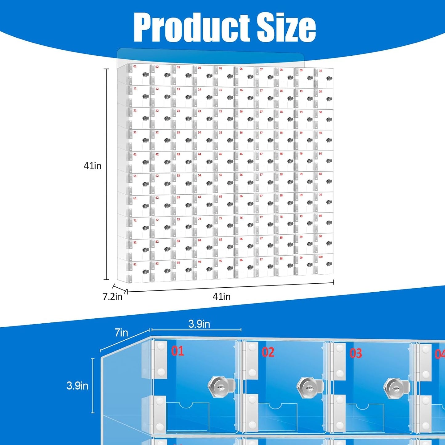 Cell Phone Locker, 100 Slots Clear Acrylic Phone Storage Box, Secure Wall Mounted Cell Phone Cabinet with Keys, Ideal for Workplace, Classroom, Fitness Center, Organized Cell Phone Storage